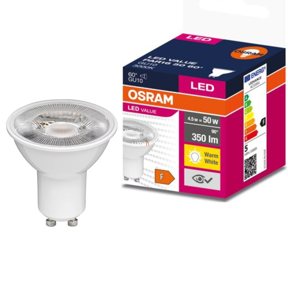 Osram GU10 LED Value 4,5W 350lm 3000K melegfehér 60° - 50W izzó helyett