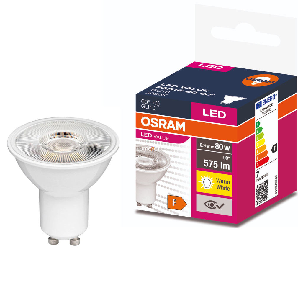 Osram GU10 LED Value 6,9W 575lm 3000K melegfehér 60° - 80W izzó helyett