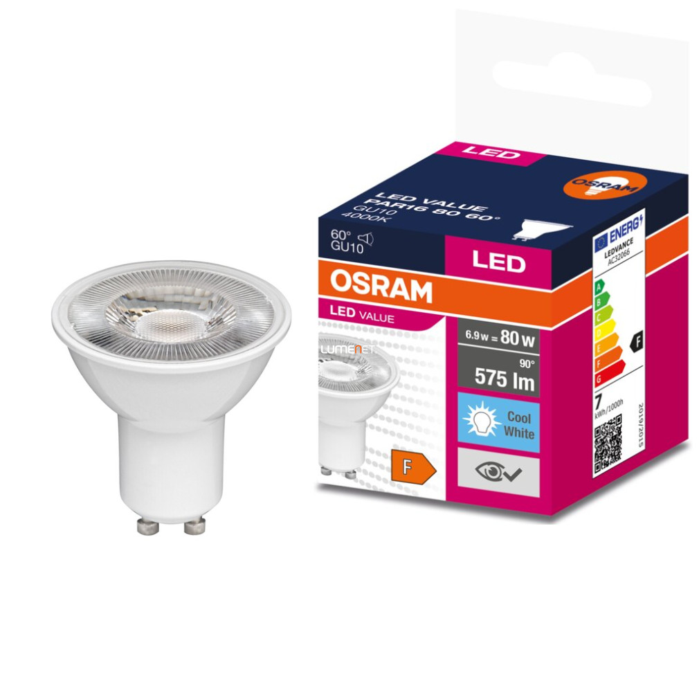 Osram GU10 LED Value 6,9W 575lm 4000K hidegfehér 60° - 80W izzó helyett