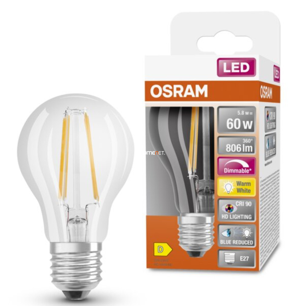 Osram E27 LED SStar+ 5,8W 806lm 2700K melegfehér, szabályozható 300° - 60W izzó helyett