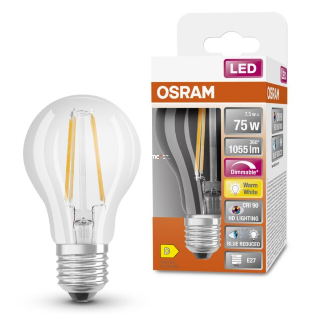Osram E27 LED SStar+ 7,5W 1055lm 2700K melegfehér, szabályozható 300° - 75W izzó helyett
