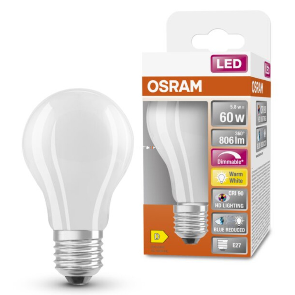 Osram E27 LED SStar+ 5,8W 806lm 2700K melegfehér, szabályozható 300° opál - 60W izzó helyett