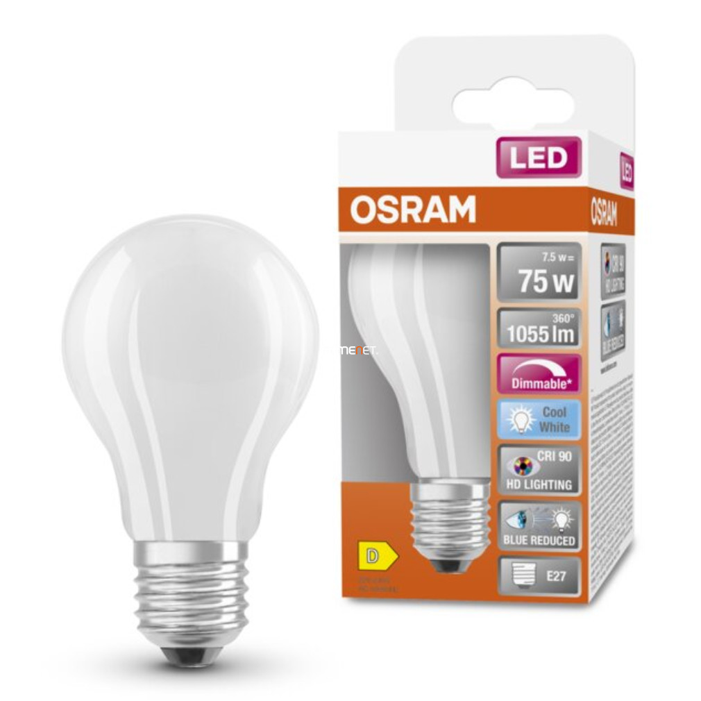 Osram E27 LED SStar+ 7,5W 1055lm 4000K hidegfehér, szabályozható 300° opál - 75W izzó helyett