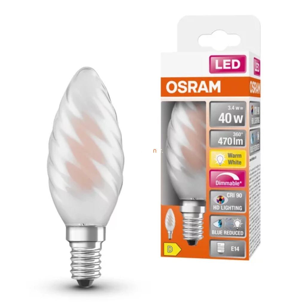 Osram E14 LED SStar+ csavart 3,4W 470lm 2700K melegfehér, szabályozható 300° - 40W izzó helyett