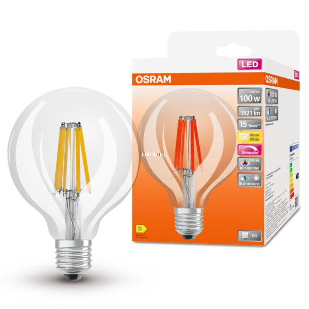 Osram E27 LED SStar+ nagygömb 11W 1521lm 2700K melegfehér, szabályozható 300° - 100W izzó helyett