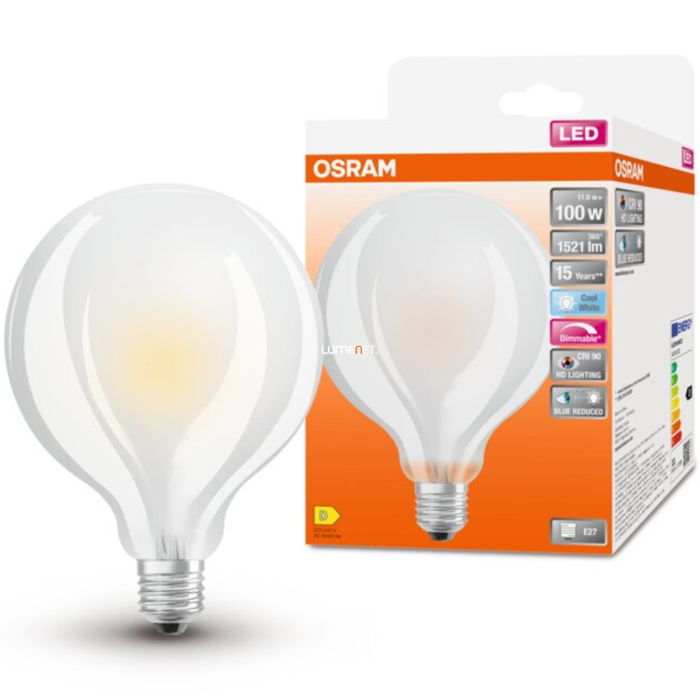 Osram E27 LED SStar+ nagygömb 11W 1521lm 4000K hidegfehér, szabályozható 300° opál - 100W izzó helyett