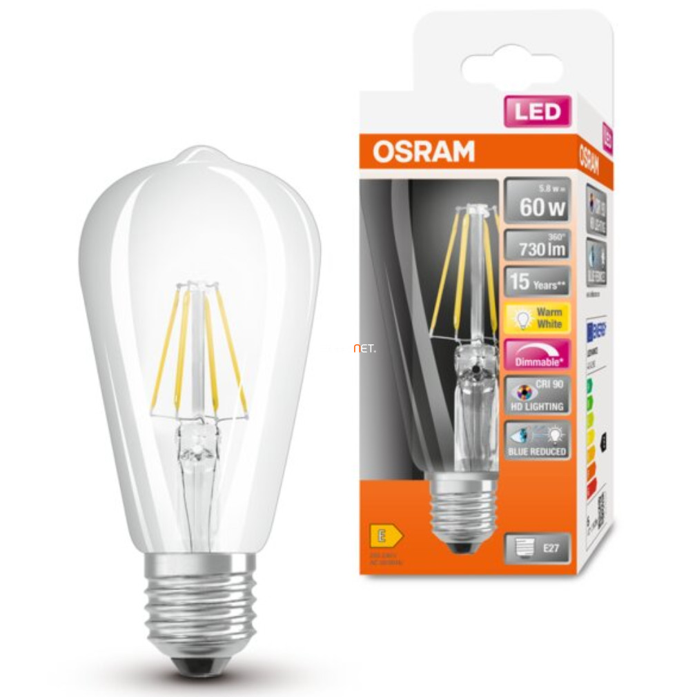 Osram E27 LED SStar+ Edison 5,8W 806lm 2700K melegfehér, szabályozható 300° - 60W izzó helyett