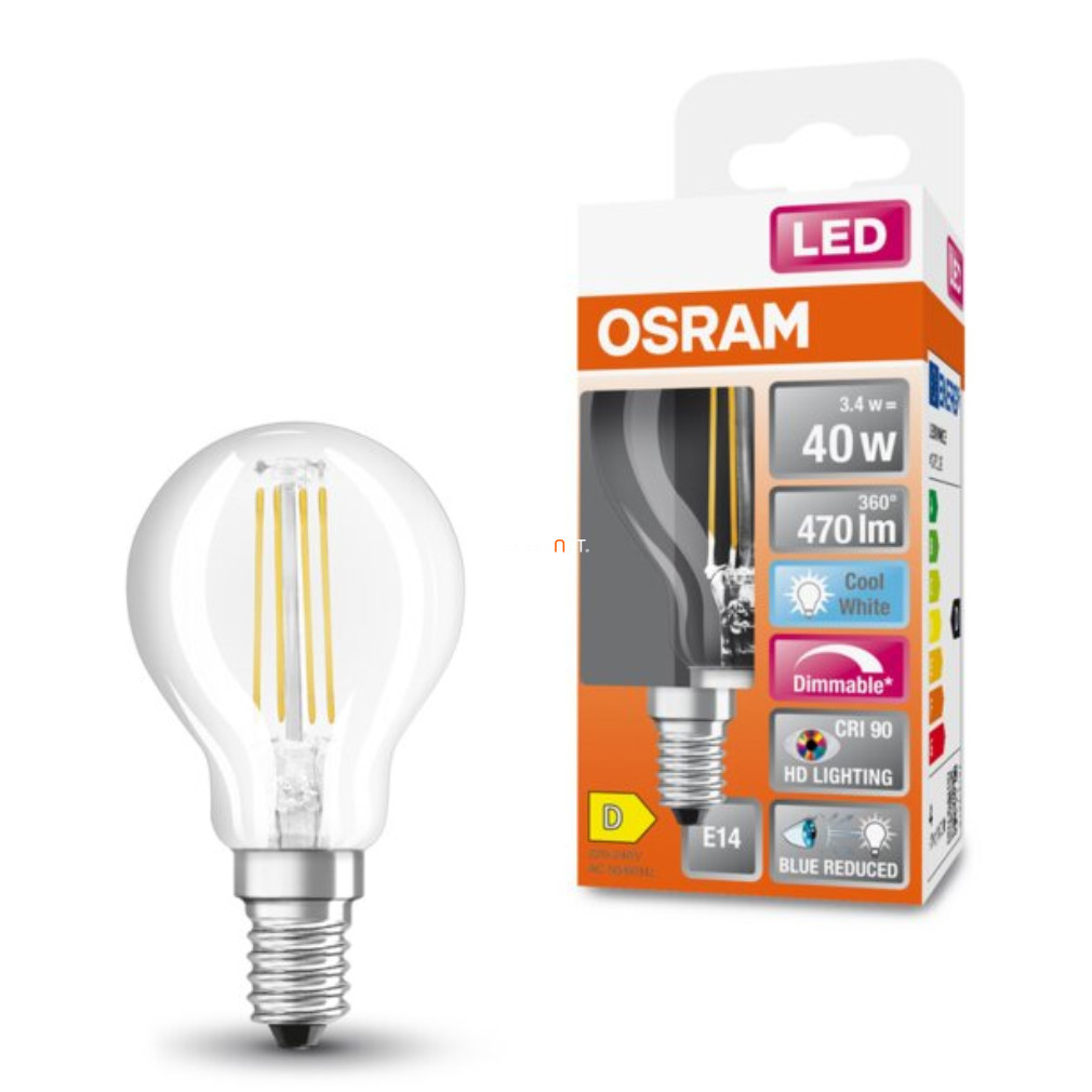 Osram E14 LED SStar+ kisgömb 3,4W 470lm 4000K hidegfehér, szabályozható 300° - 40W izzó helyett