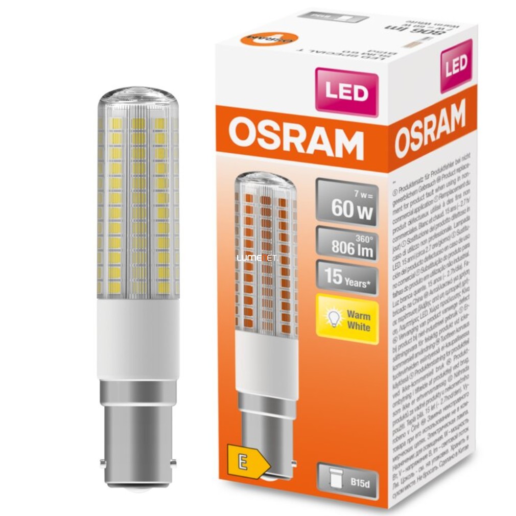 Osram B15d T Slim LED Special 7W 806lm 2700K melegfehér 320° - 60W izzó helyett