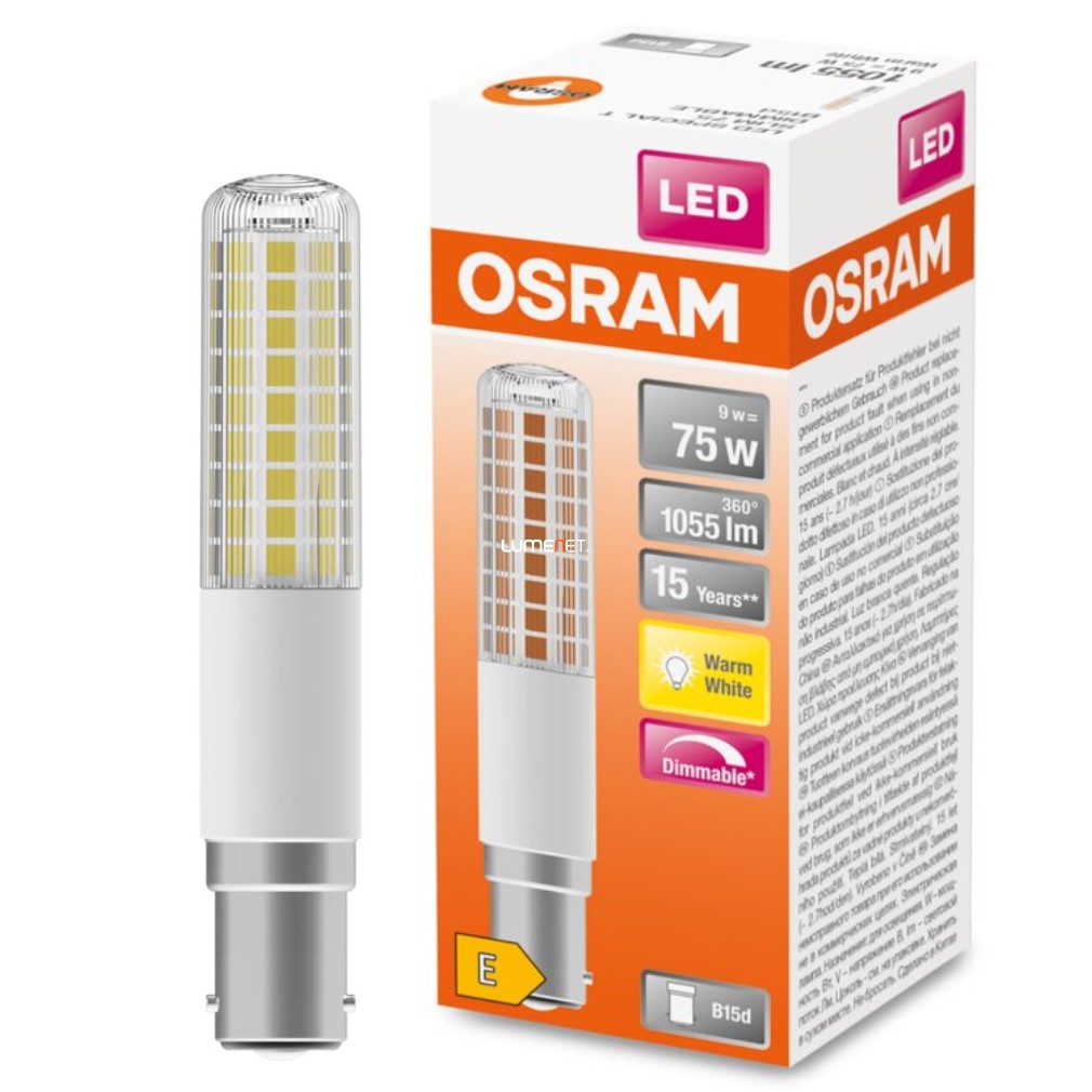 Osram B15d T Slim LED Special 9W 1055lm 2700K melegfehér, szabályozható 320° - 75W izzó helyett