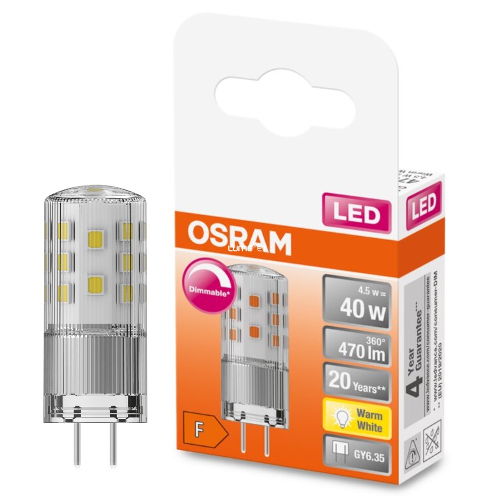 Osram GY6,35 12V LED Special 4,5W 470lm 2700K melegfehér, szabályozható 320° - 40W izzó helyett