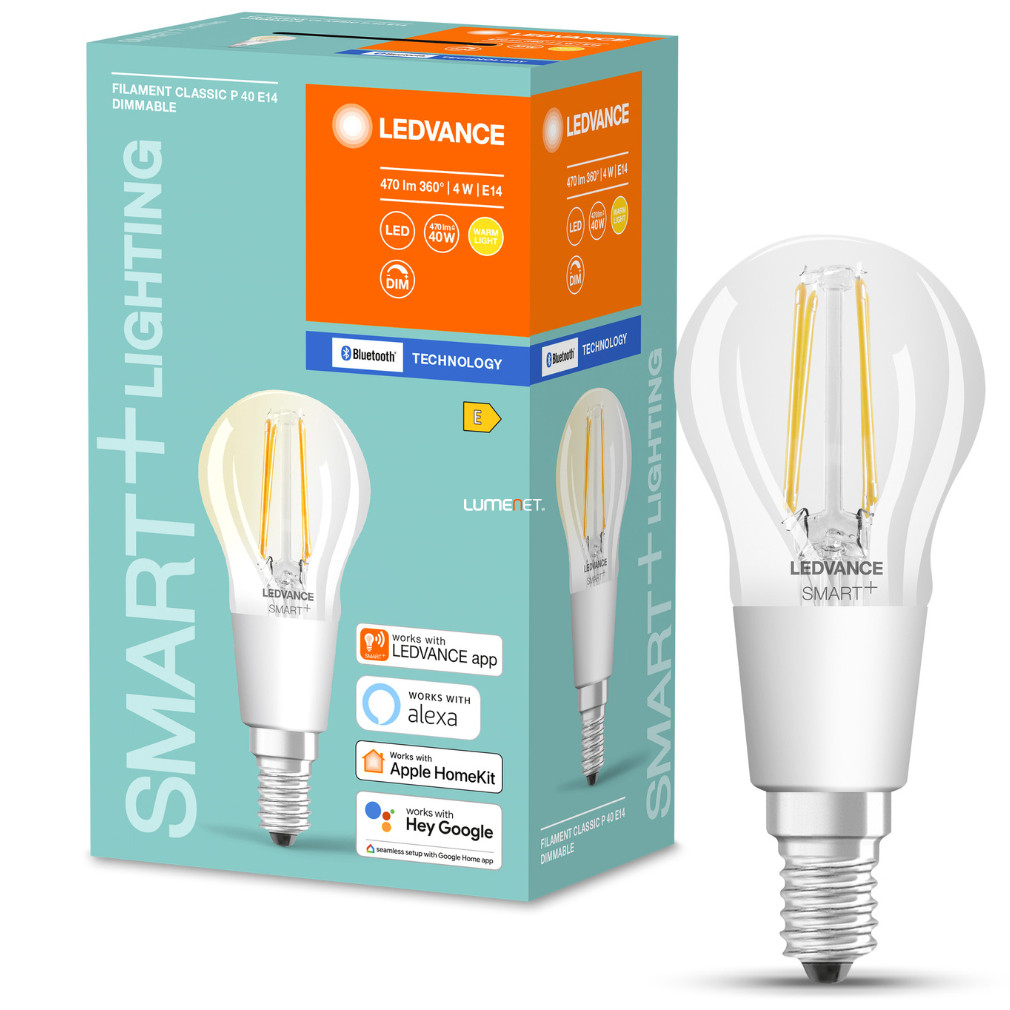 Ledvance Smart+ Bluetooth kisgömb filament LED E14, 4W, 470lm, 2700K