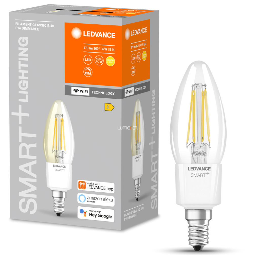 Ledvance Smart+ WIFI gyertya filament LED E14, 4W, 470lm, 2700K