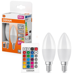   Osram E14 LED gyertya, 4,9W, 470 lm, 2700 K, melegfehér, dimmelhető, opál műanyag-40 W izzó helyett, 2 darabos - Superstar+ Classic B