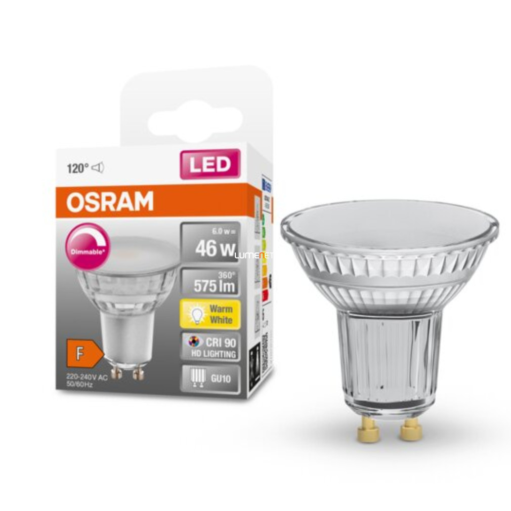 Osram GU10 LED SStar+ 6,7W 575lm 2700K melegfehér, szabályozható 120° - 46W izzó helyett