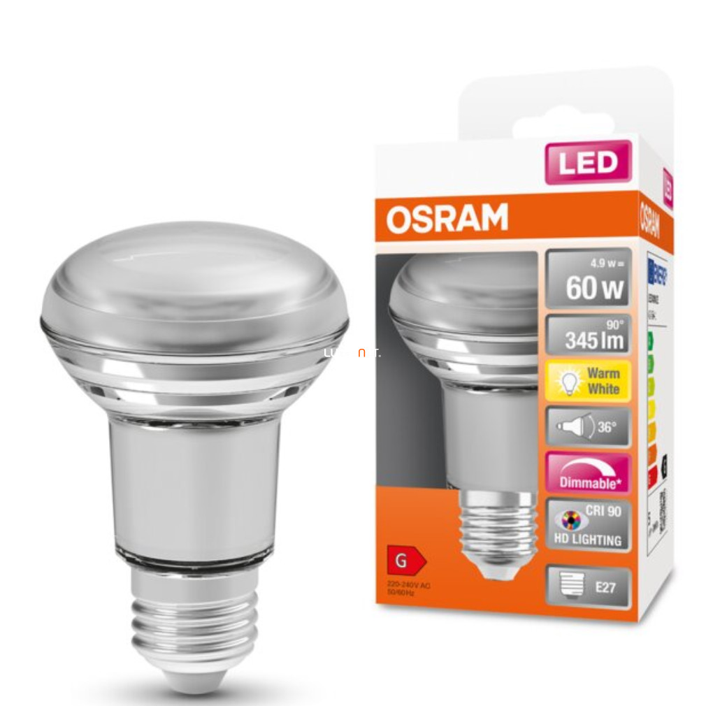 Osram E27 R63 LED SStar+ 4,8W 345lm 2700K melegfehér, szabályozható 36° - 60W izzó helyett