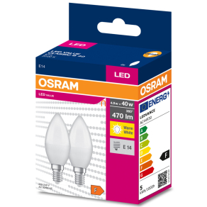  Osram E14 LED Value Classic gyertya fényforrás 4,9W, 470 lm, 3000 K, 40 W izzó helyett (2 darabos)
