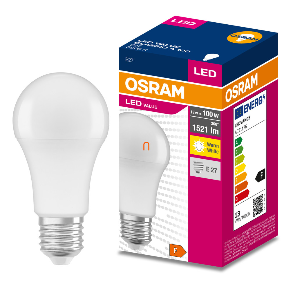 Osram E27 LED Value Classic 10W, 1521 lm, 3000 K, 100 W izzó helyett