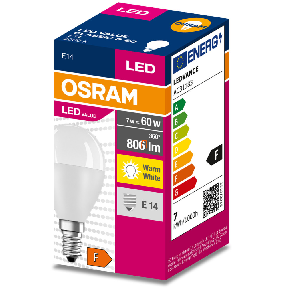 Osram E14 LED Value Classic 4,9W, 806 lm, 3000 K, 60 W izzó helyett