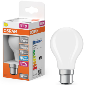   Osram B22d LED 11W, 1521 lm, 6500 K, daylight, dimmelhető, opál üveg-100 W izzó helyett - Superstar Classic A