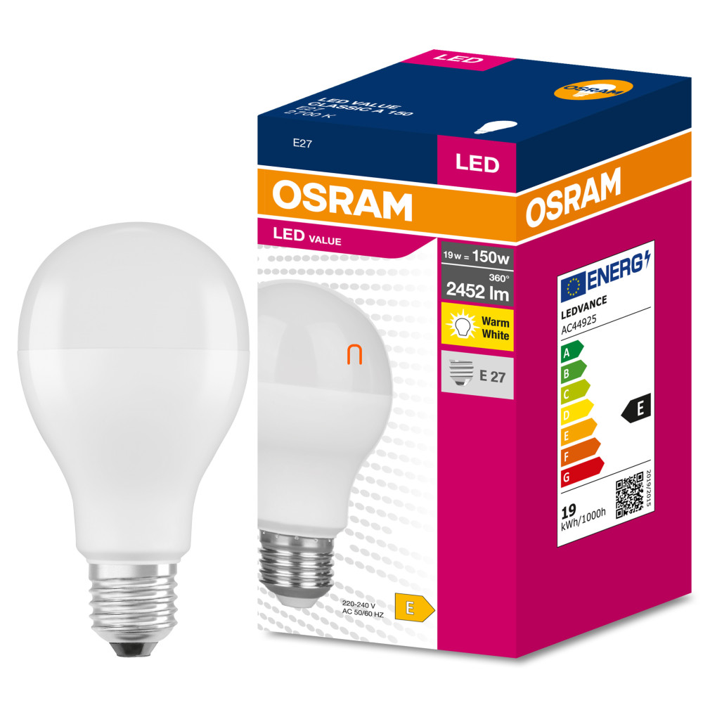 Osram E27 LED Value Classic 13W, 2452 lm, 2700 K, 150 W izzó helyett