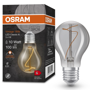   Osram E27 LED 3,4W, 100 lm, 1800 K, candlelight, füstszínű üveg-10 W izzó helyett - Vintage 1906 Classic A Smoke filament