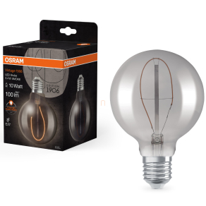   Osram E27 LED 3,4W, 100 lm, 1800 K, candlelight, füstszínű üveg-10 W izzó helyett - Vintage 1906 Classic Globe95 Smoke filament