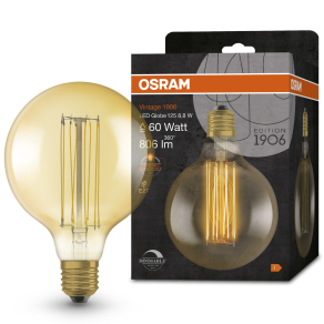   Osram E27 LED 8,8W, 806 lm, 2200 K, candlelight, dimmelhető, arany színű színű üveg-60 W izzó helyett - Vintage 1906 DIM Classic Globe125 Gold filament