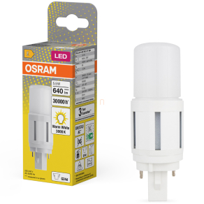   Osram G24d csapos LED fénycső 5,5W, 640 lm, 3000 K, melegfehér, fehér műanyag-13 W fénycső helyett Dulux D13 VT EM