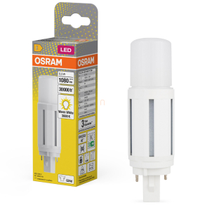   Osram G24d csapos LED fénycső 9,5W, 1080 lm, 3000 K, melegfehér, fehér műanyag-26 W fénycső helyett Dulux D26 VT EM