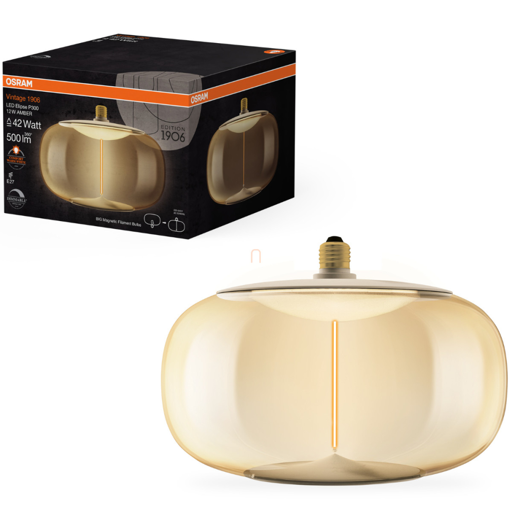 Osram E27 LED 12W, 500 lm, 1800 K, candlelight, dimmelhető, borostyán műanyag-40 W izzó helyett - Magnetic Vintage dim Classic Amber filament