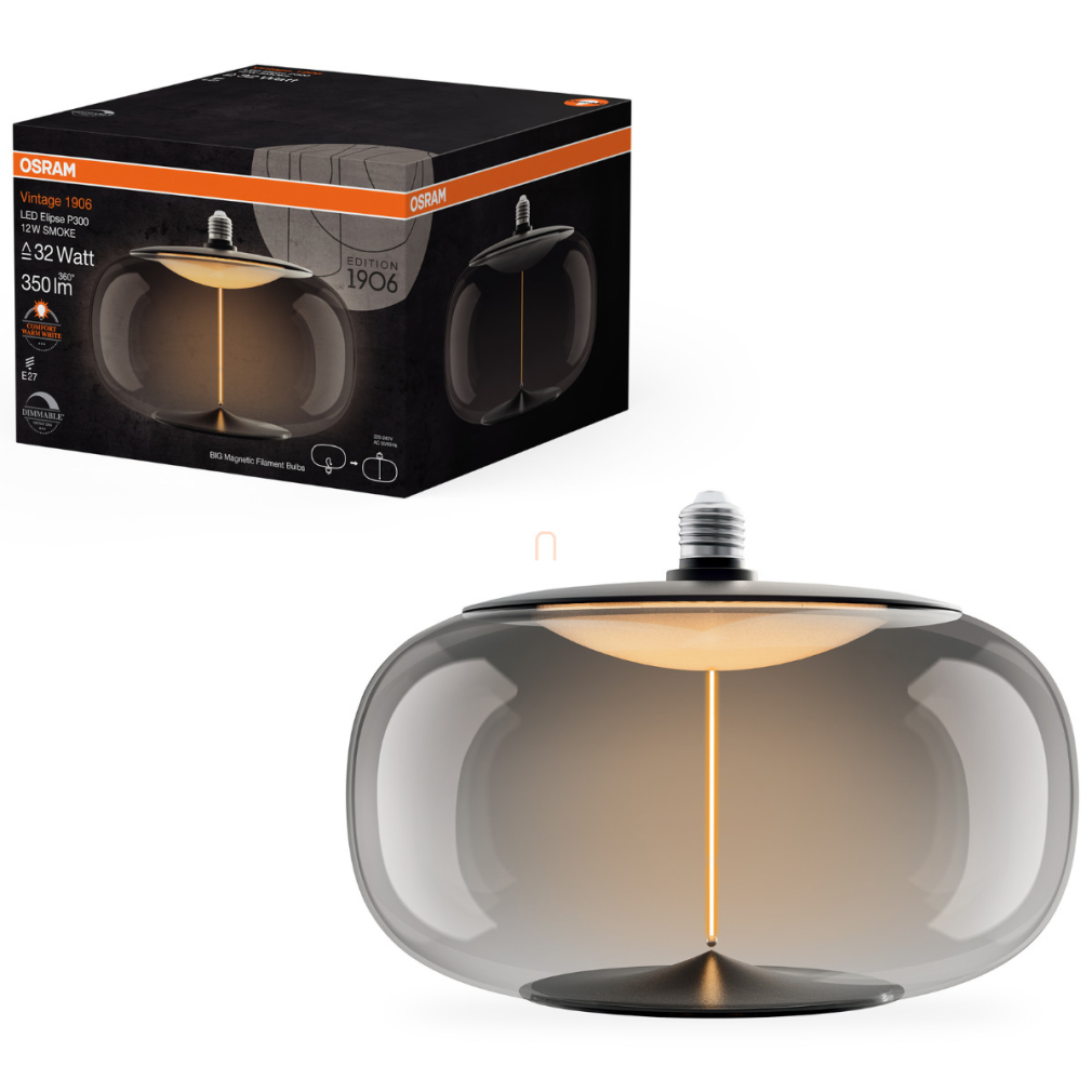 Osram E27 LED 12W, 350 lm, 1800 K, candlelight, dimmelhető, füstszínű műanyag-30 W izzó helyett - Magnetic Vintage dim Classic filament