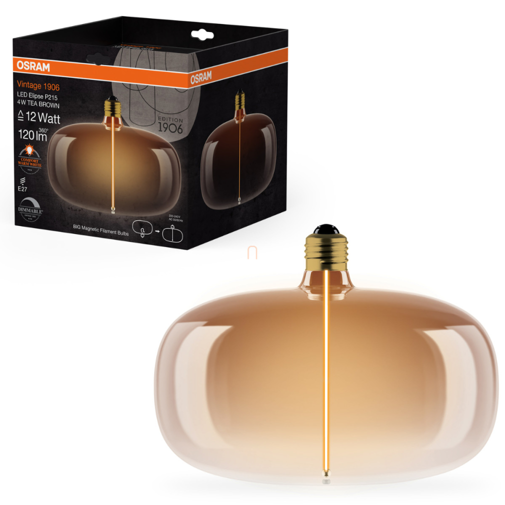 Osram E27 LED mágneses filament, 4W, 120 lm, 1800 K, candlelight, dimmelhető, barna üveg-10 W izzó helyett - Magnetic Vintage dim Classic