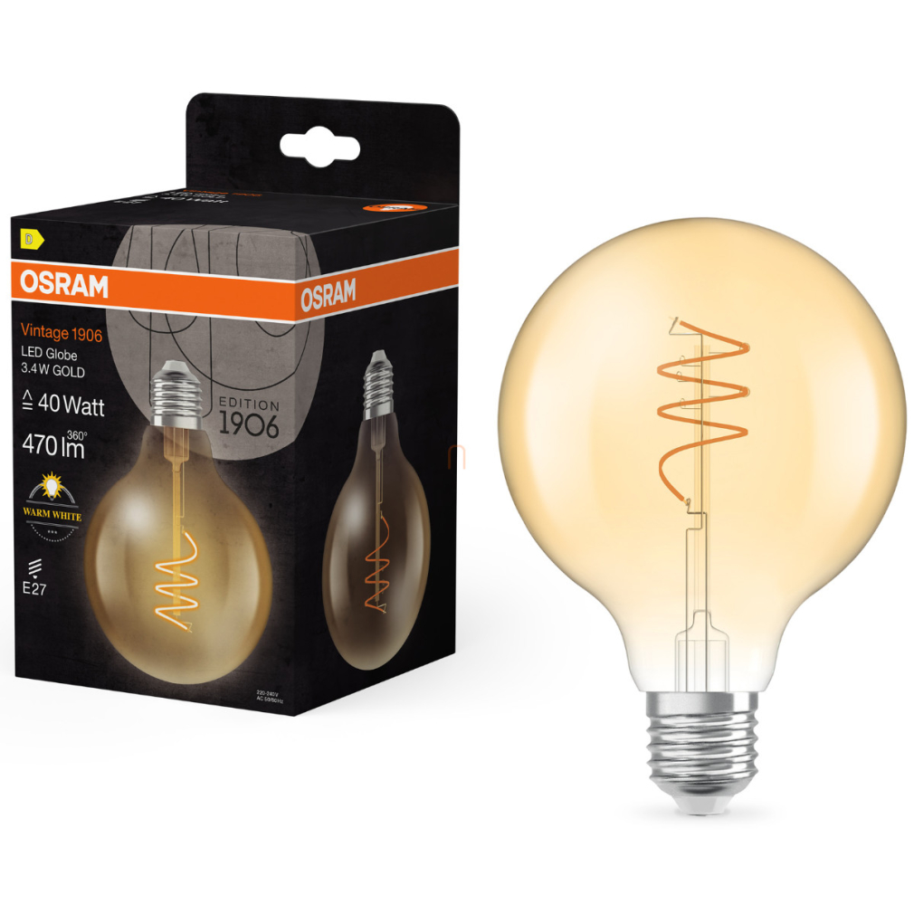 Osram E27 LED Vintage, 3,4W, 470 lm, 2700 K, melegfehér, arany színű színű üveg-40 W izzó helyett - Vintage 1906 Classic G95 Gold 