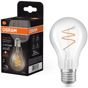  Osram E27 LED Vintage, 4,6W, 470 lm, 2200 K, candlelight, dimmelhető, áttetsző üveg-40 W izzó helyett - Vintage 1906 Classic A60