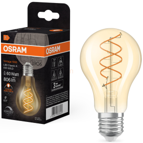   Osram E27 LED Vintage, 8W, 806 lm, 2200 K, candlelight, dimmelhető, arany színű színű üveg-60 W izzó helyett - Vintage 1906 Classic A60 Gold
