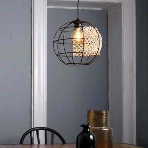   Ledvance Decor Cage Globe – Dekoratív gömb alakú függesztett lámpa, rattan és fém kalitka dizájn, E27 foglalat, 300 mm átmérő, IP20, fekete-barna színben