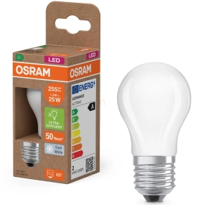   Osram E27 LED kisgömb, 1,2W, 255 lm, 4000 K, hidegfehér, opál üveg-25 W izzó helyett - Superstar+ Classic P 
