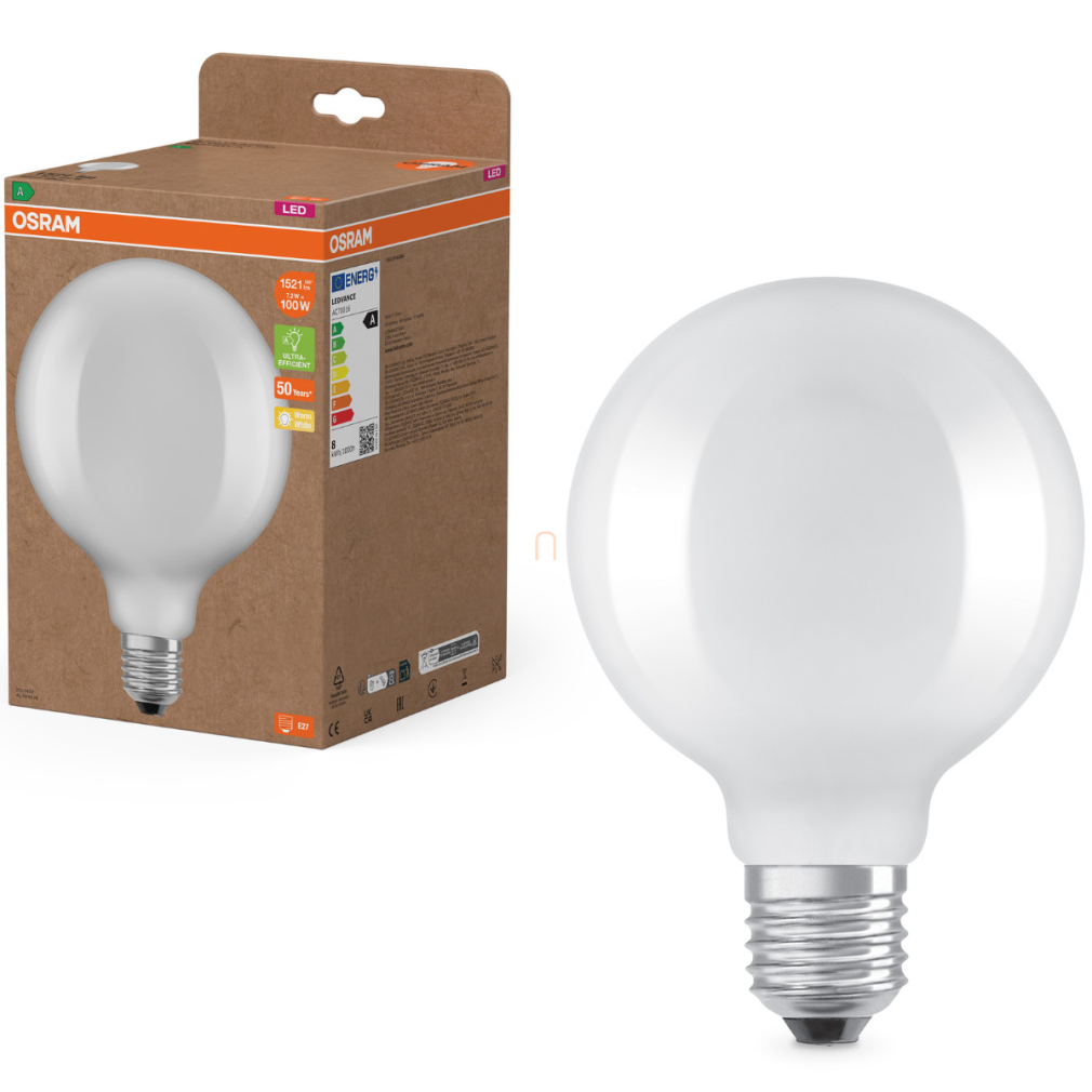 Osram E27 LED nagygömb, 7,2W, 1521 lm, 2700 K, melegfehér, opál üveg-100 W izzó helyett - Superstar+ Classic Globe125
