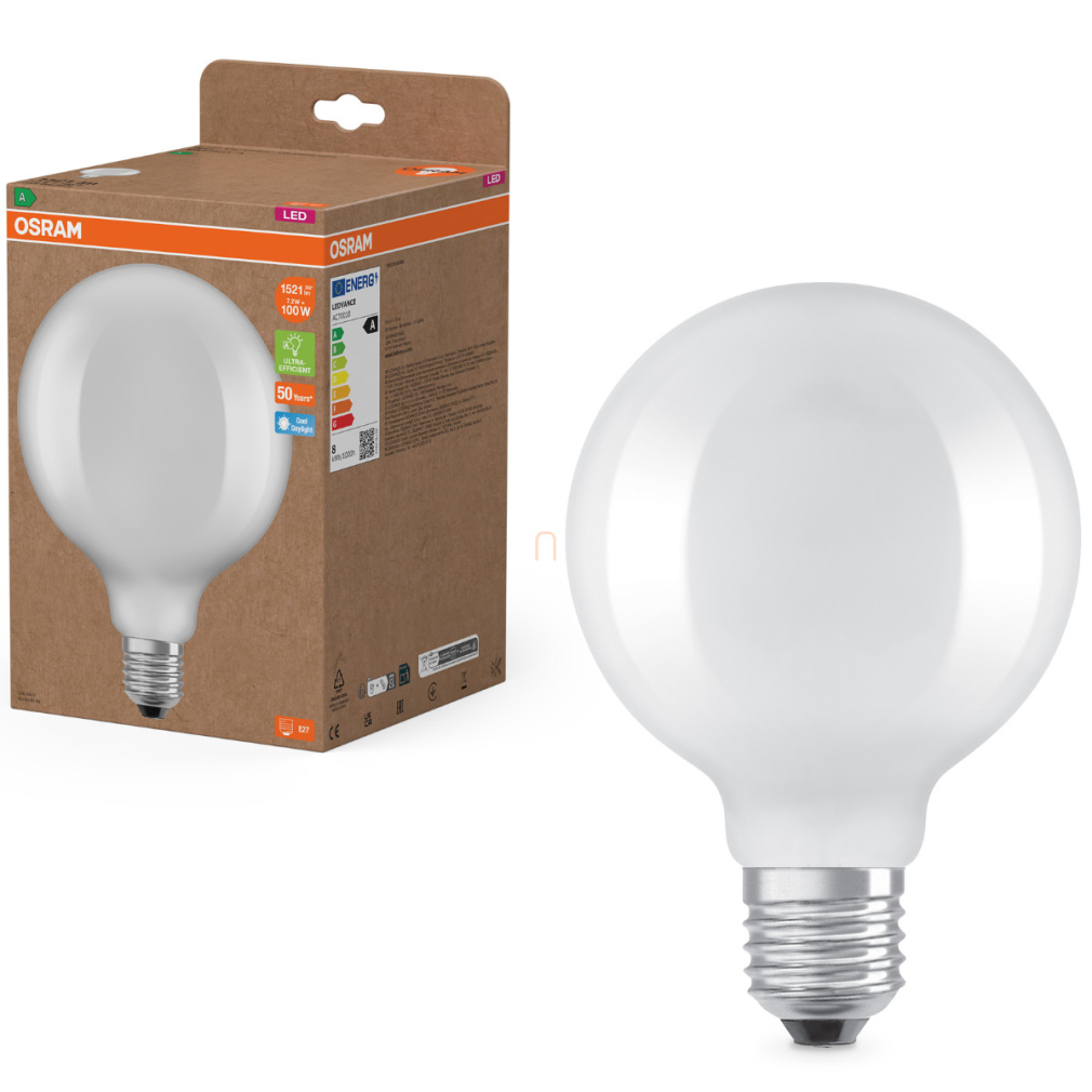 Osram E27 LED nagygömb, 7,2W, 1521 lm, 6500 K, daylight, opál üveg-100 W izzó helyett - Superstar+ Classic Globe125