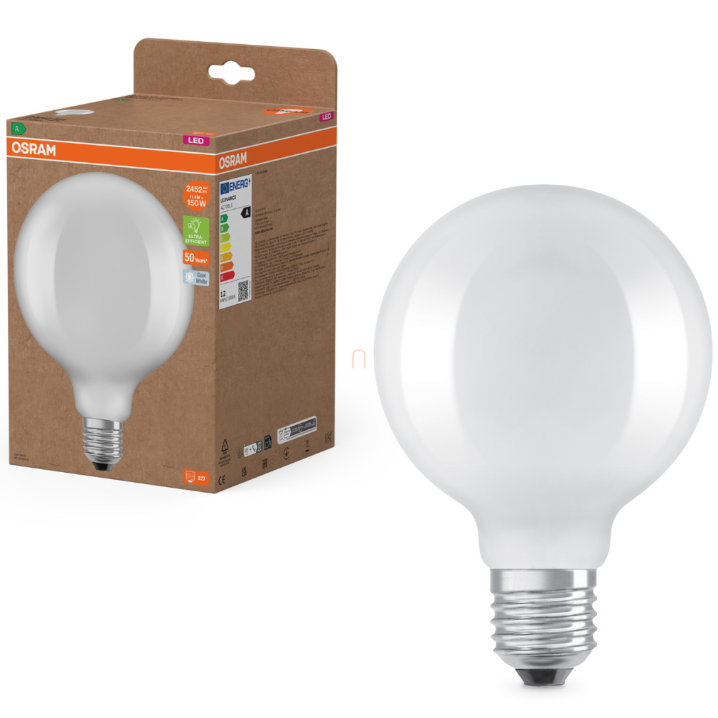 Osram E27 LED nagygömb, 11,6W, 2452 lm, 4000 K, hidegfehér, opál üveg-150 W izzó helyett - Superstar+ Classic Globe125