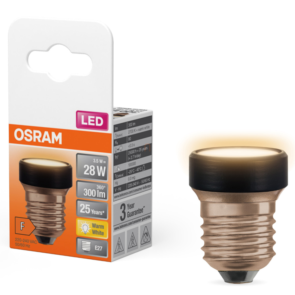 Osram E27 LED 3,5W, 300 lm, 2700 K, melegfehér, opál, fekete műanyag-25 W izzó helyett - Star Flat