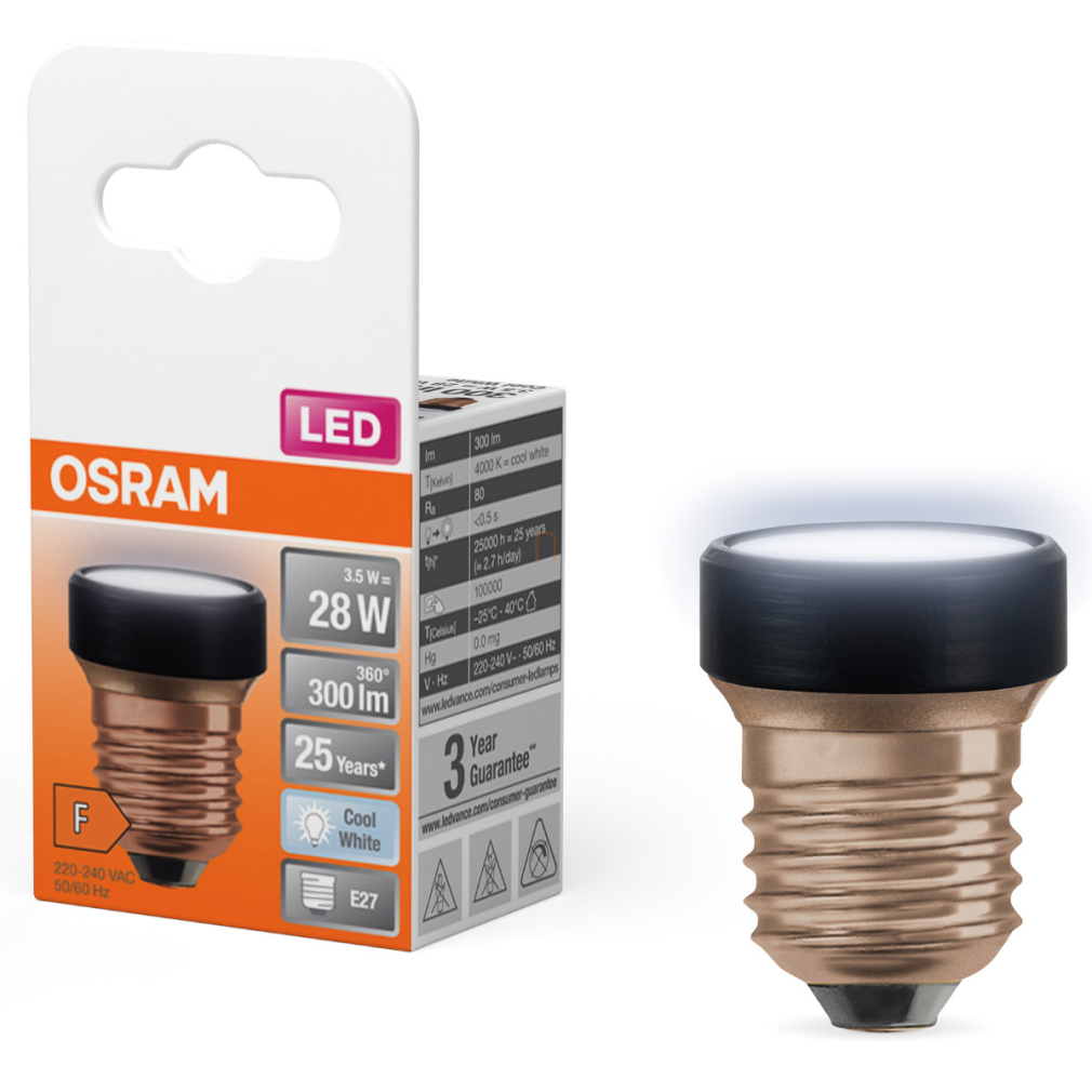 Osram E27 LED 3,5W, 300 lm, 4000 K, hidegfehér, opál, fekete műanyag-25 W izzó helyett - Star Flat