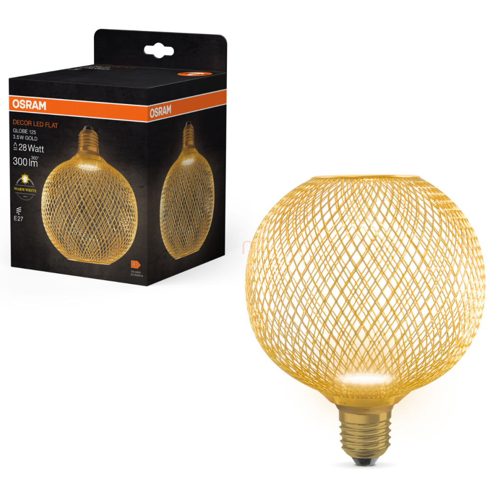 Osram E27 LED 3,5W, 300 lm, 2700 K, melegfehér, arany színű, opál műanyag-25 W izzó helyett - Decor LED Flat Globe