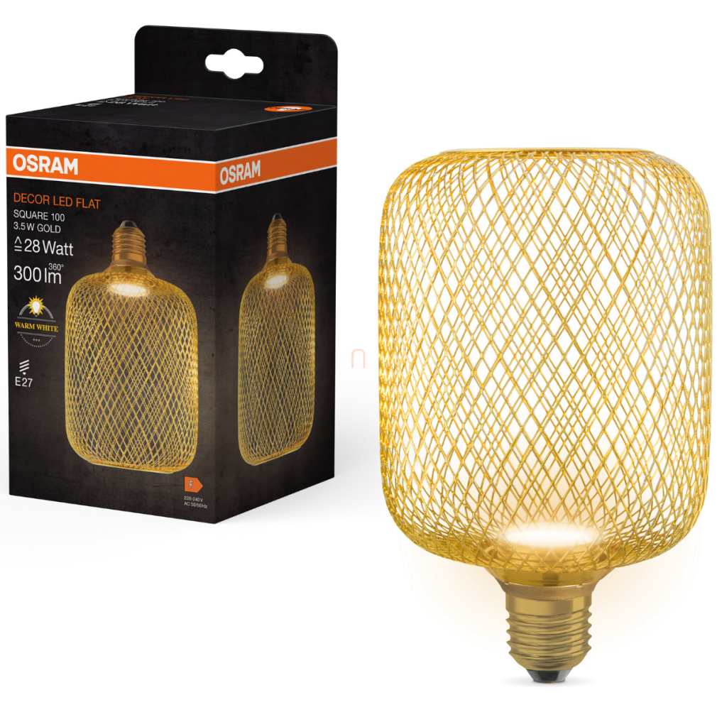 Osram E27 LED 3,5W, 300 lm, 2700 K, melegfehér, arany színű, opál műanyag-25 W izzó helyett - Decor LED Flat Square
