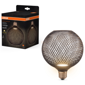   Osram E27 LED 3,5W, 300 lm, 2700 K, melegfehér, opál, fekete műanyag-25 W izzó helyett - Decor LED Flat Globe