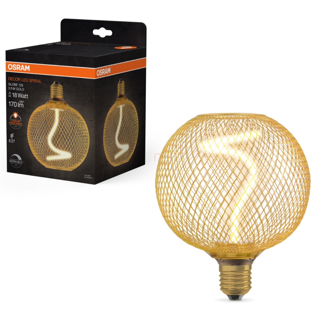 Osram E27 LED 3,5W, 170 lm, 1800 K, candlelight, dimmelhető, arany színű üveg-15 W izzó helyett - Star+ Deco Globe DIM filament
