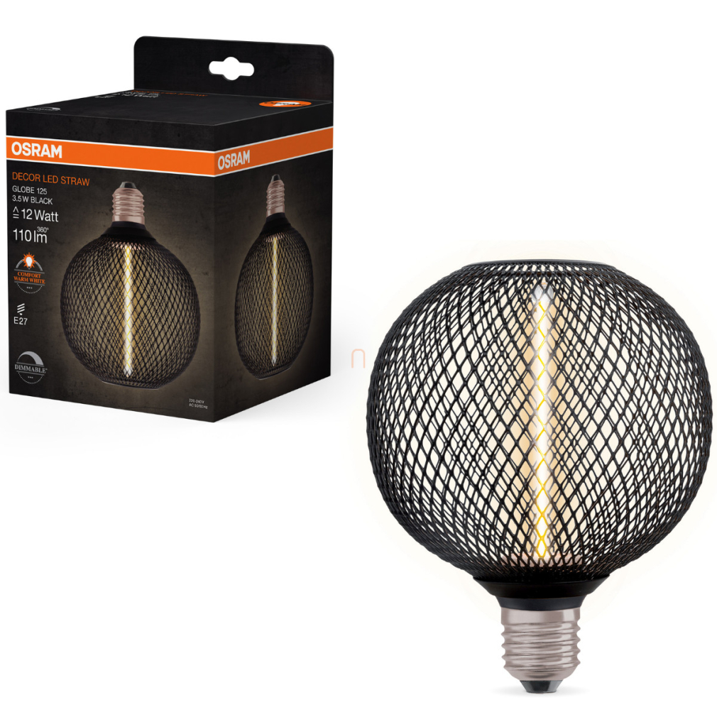 Osram E27 LED 3,5W, 110 lm, 1800 K, candlelight, dimmelhető, fekete üveg-10 W izzó helyett - Star+ Deco Globe DIM filament