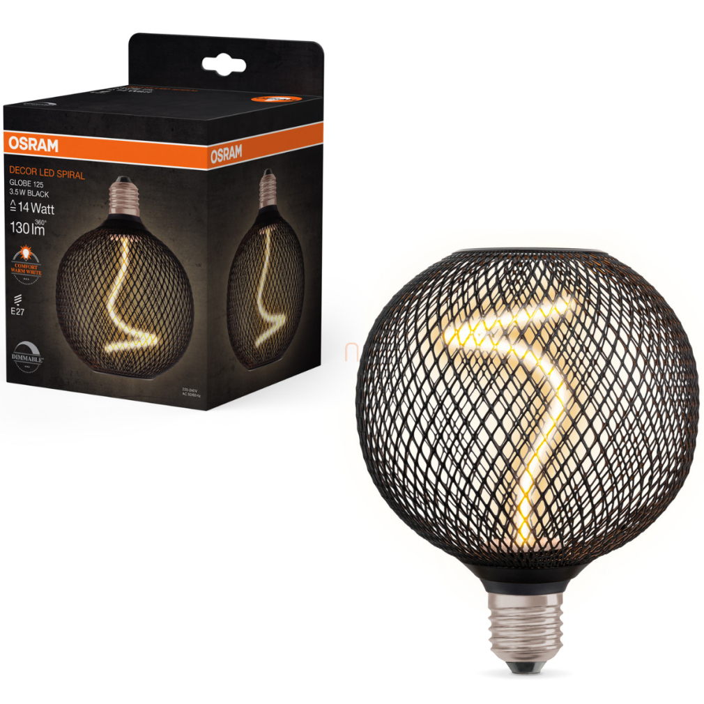 Osram E27 LED 3,5W, 130 lm, 1800 K, candlelight, dimmelhető, fekete üveg-15 W izzó helyett - Star+ Deco Globe DIM filament