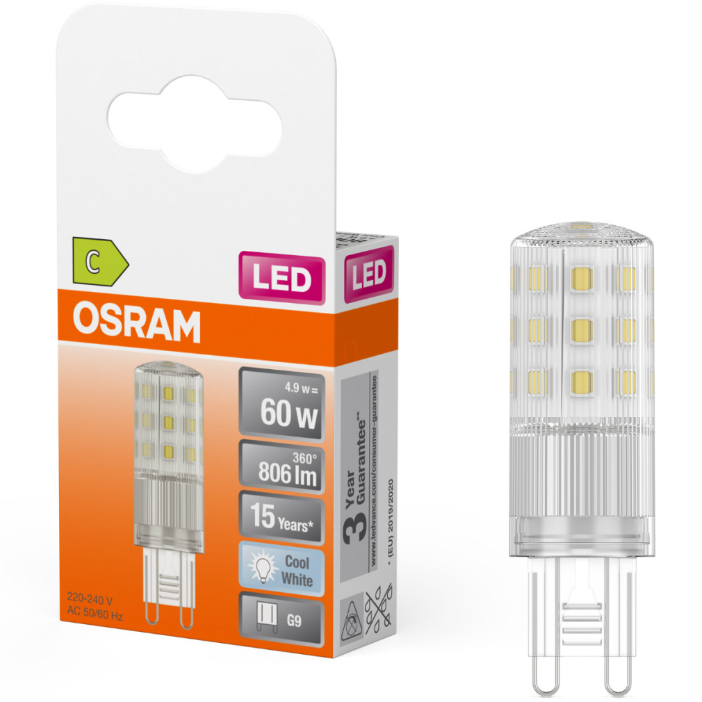 Osram G9 LED 4,9W, 806 lm, 4000 K, hidegfehér, alumínium, műanyag-60 W izzó helyett - Special Pin Clear